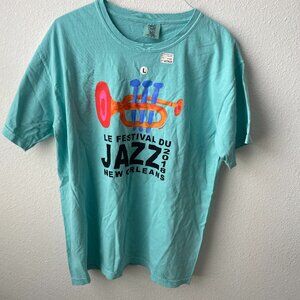 New Orleans 2018 Trumpet graphic print T Shirt Blue Comfort Colors Louisiana  L